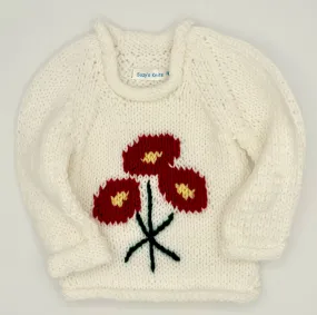 12 M White Acrylic Knit Sweater with Red Flowers