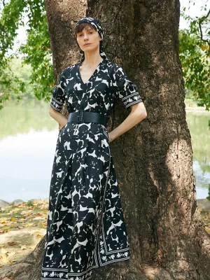 14 Momme Mulberry Silk Iris Printed Women Maxi Dress With Belt