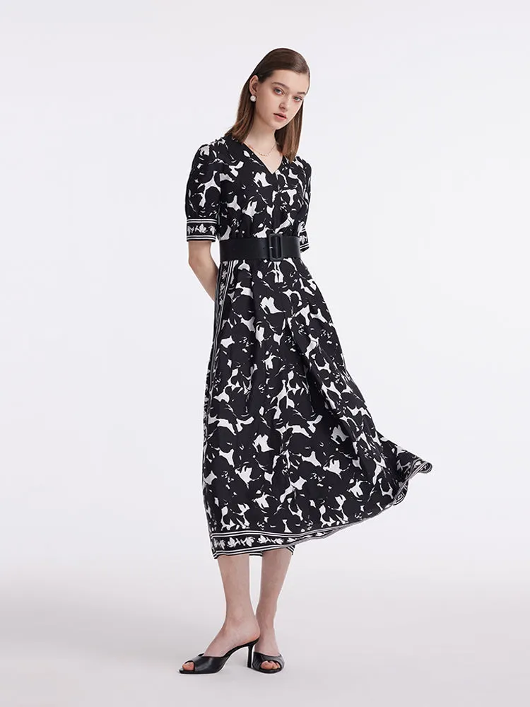 14 Momme Mulberry Silk Iris Printed Women Maxi Dress With Belt