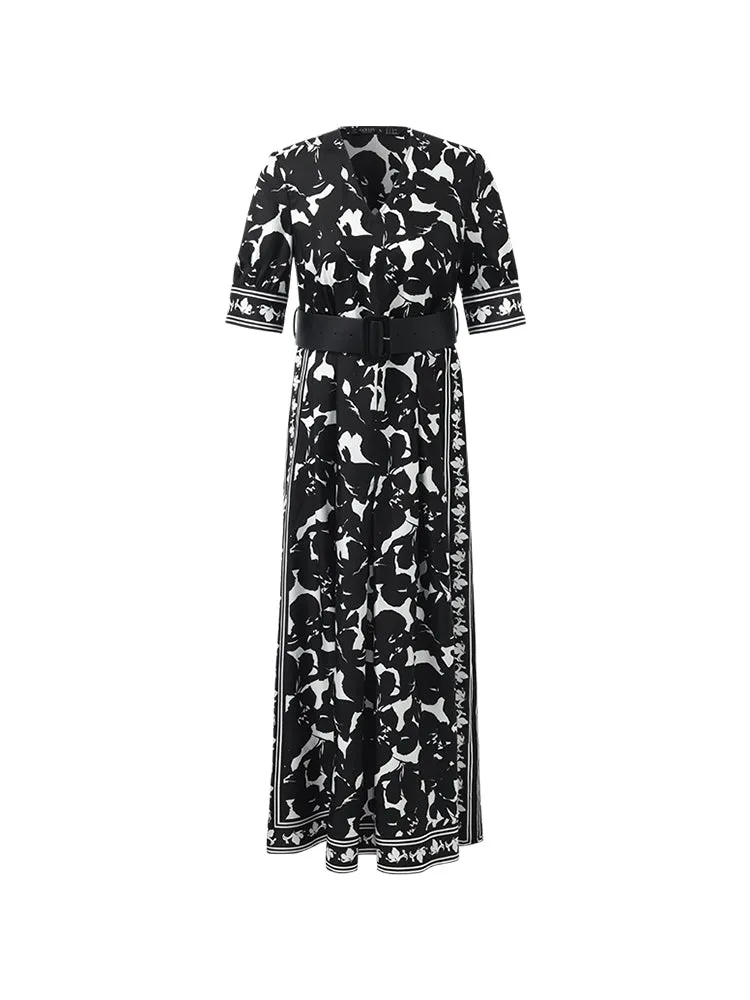 14 Momme Mulberry Silk Iris Printed Women Maxi Dress With Belt