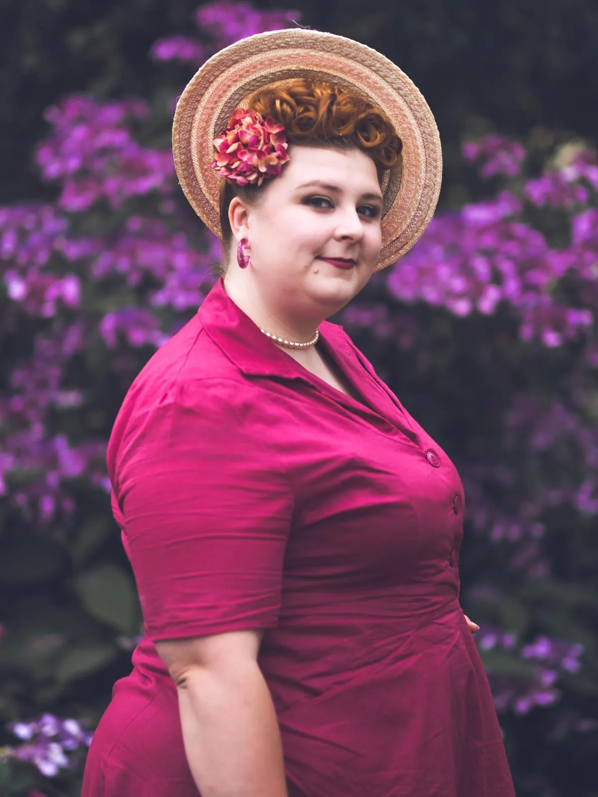 1940s Vintage Melody Shirtwaist Dress in Berry Red