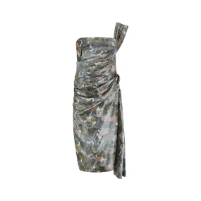 1950s Harvey Nichols Silk Floral Strapless Ruched Dress