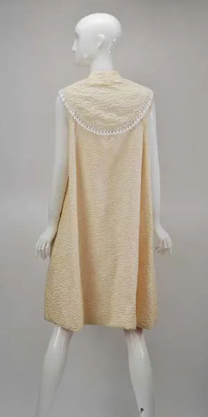 1960s Mr. Blackwell Ivory Textured Dress with Pink Lined Cape