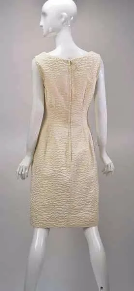 1960s Mr. Blackwell Ivory Textured Dress with Pink Lined Cape