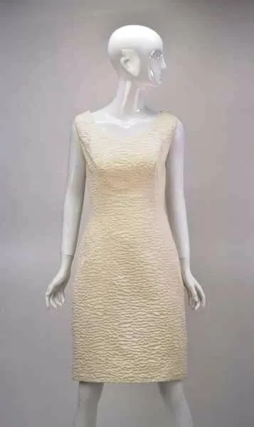 1960s Mr. Blackwell Ivory Textured Dress with Pink Lined Cape