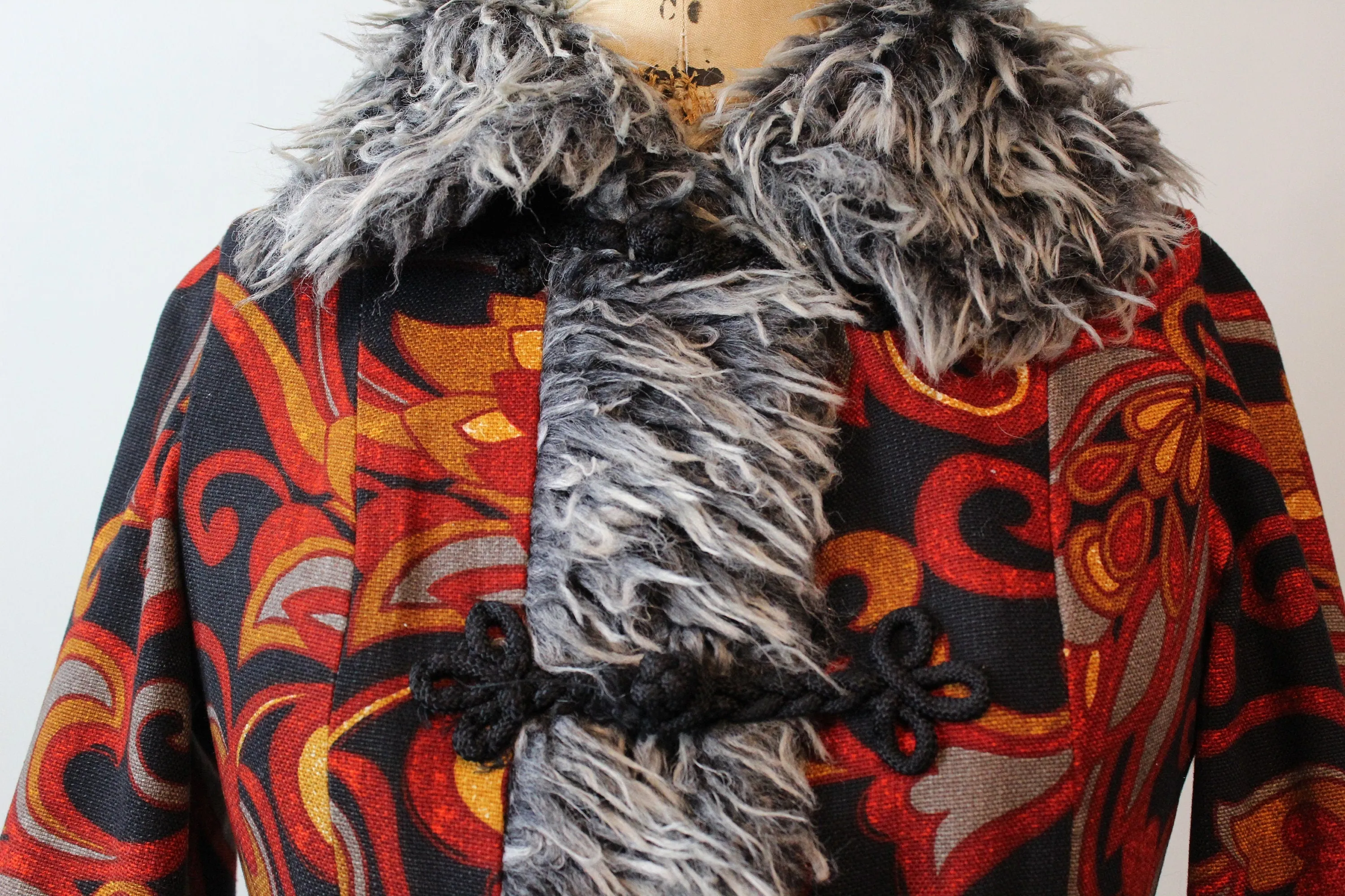 1970s BOHO faux fur tapestry coat xs | new fall