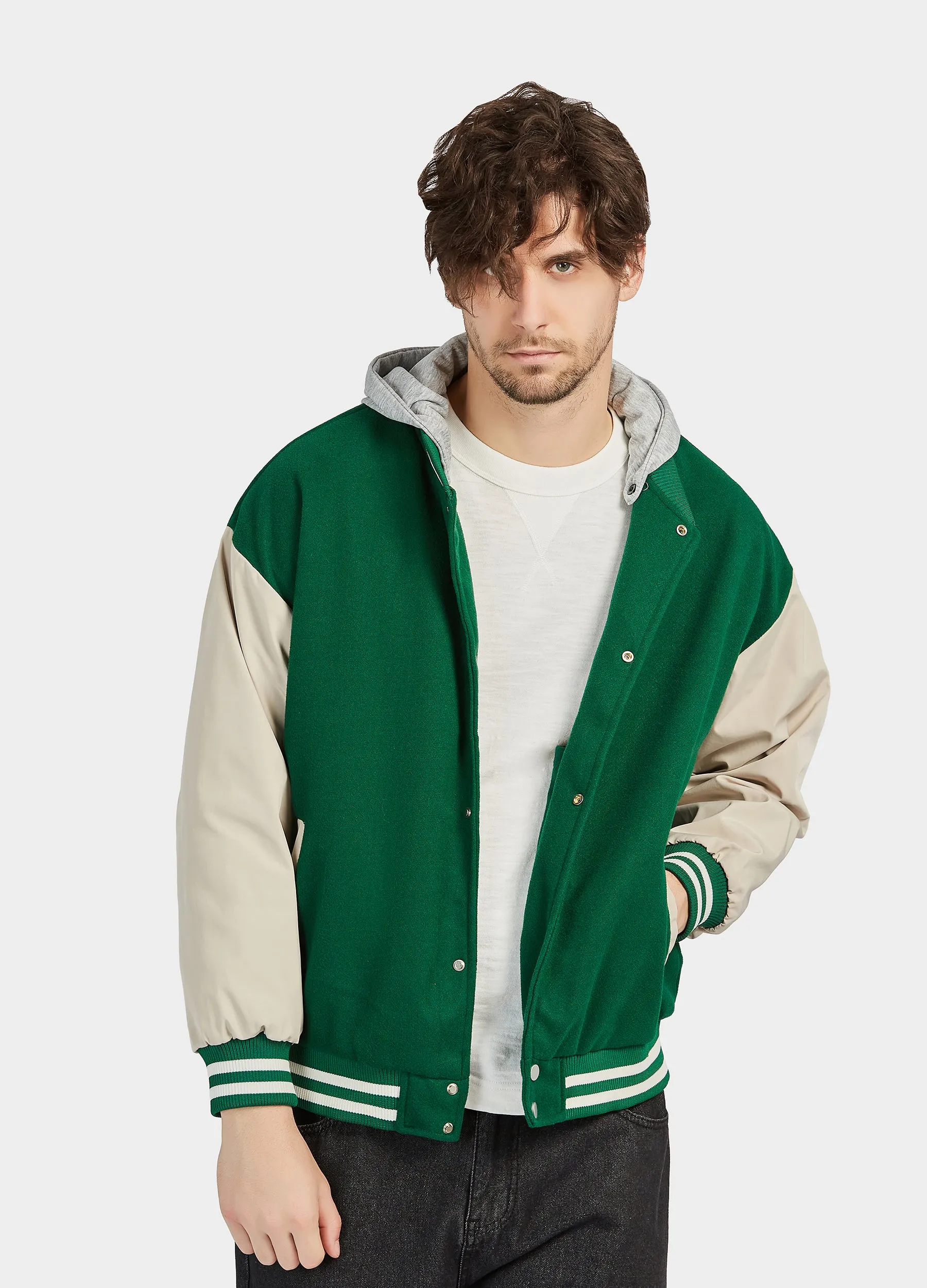 1PA1 Unisex Detachable Hooded Baseball Jacket