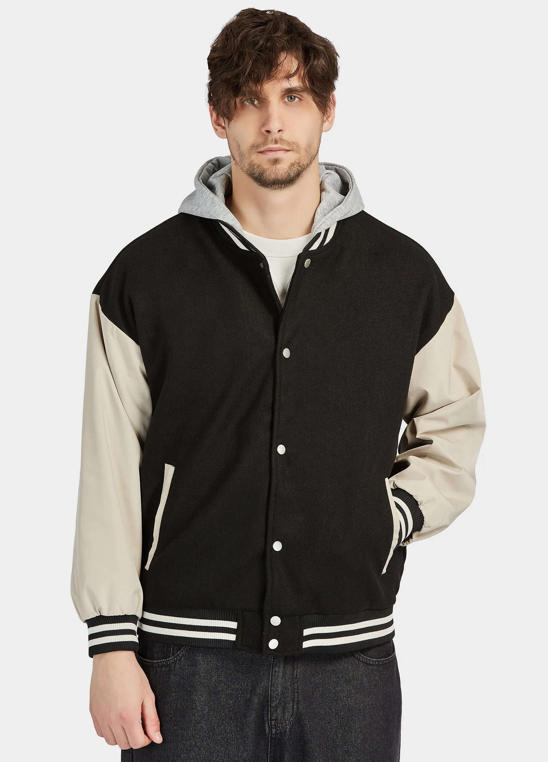 1PA1 Unisex Detachable Hooded Baseball Jacket