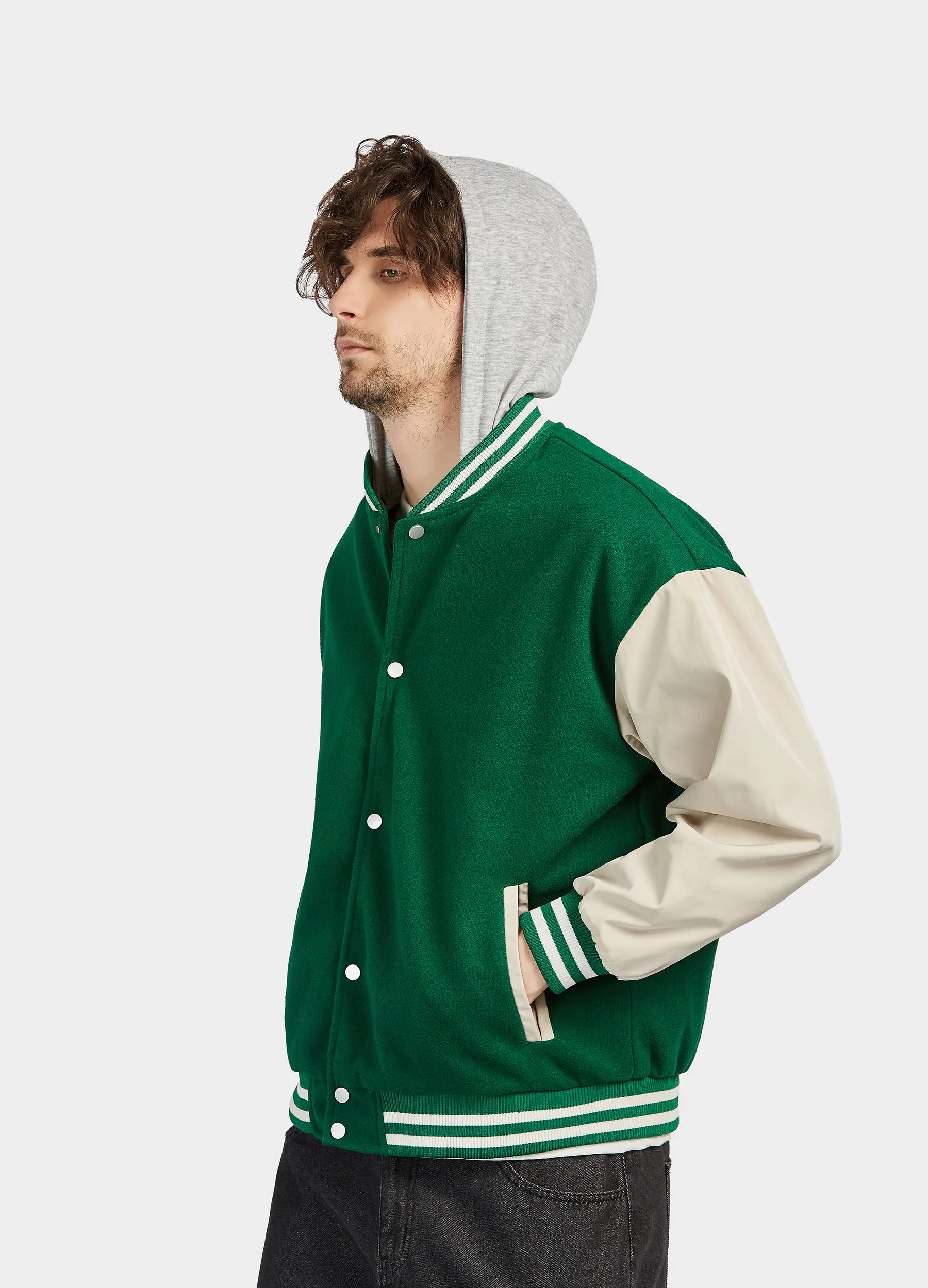 1PA1 Unisex Detachable Hooded Baseball Jacket