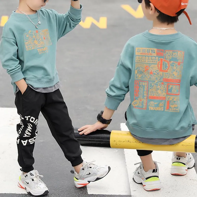 2-piece Letter Pattern Sweatpants & Pants for Boy