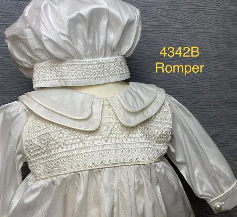 4342B Boys Satin Christening Romper and Cape Set