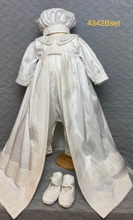 4342B Boys Satin Christening Romper and Cape Set