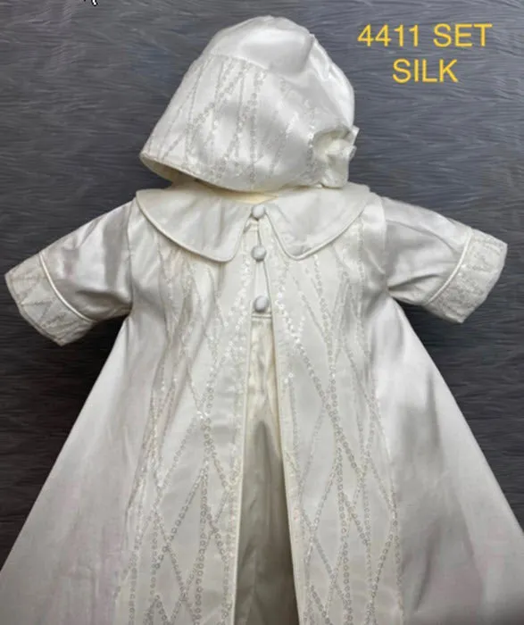 4411 Boys Christening Romper and Cape Set