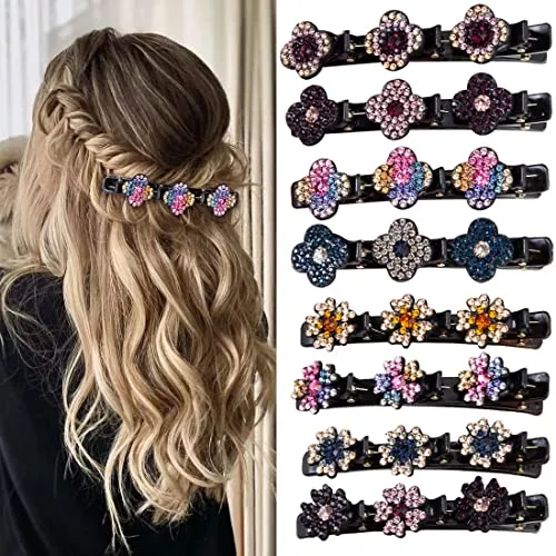 8 Pcs Hair clips Sparkling Crystal Stone Braided Hair Clips for Women Hair Braided Hair Clips for Thick Thin Hair Girls Hair Accessories Clover Hair Clips for Styling Sectioning Large Hair Clips