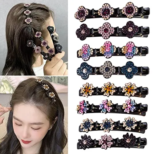 8 Pcs Hair clips Sparkling Crystal Stone Braided Hair Clips for Women Hair Braided Hair Clips for Thick Thin Hair Girls Hair Accessories Clover Hair Clips for Styling Sectioning Large Hair Clips