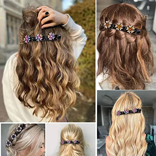 8 Pcs Hair clips Sparkling Crystal Stone Braided Hair Clips for Women Hair Braided Hair Clips for Thick Thin Hair Girls Hair Accessories Clover Hair Clips for Styling Sectioning Large Hair Clips