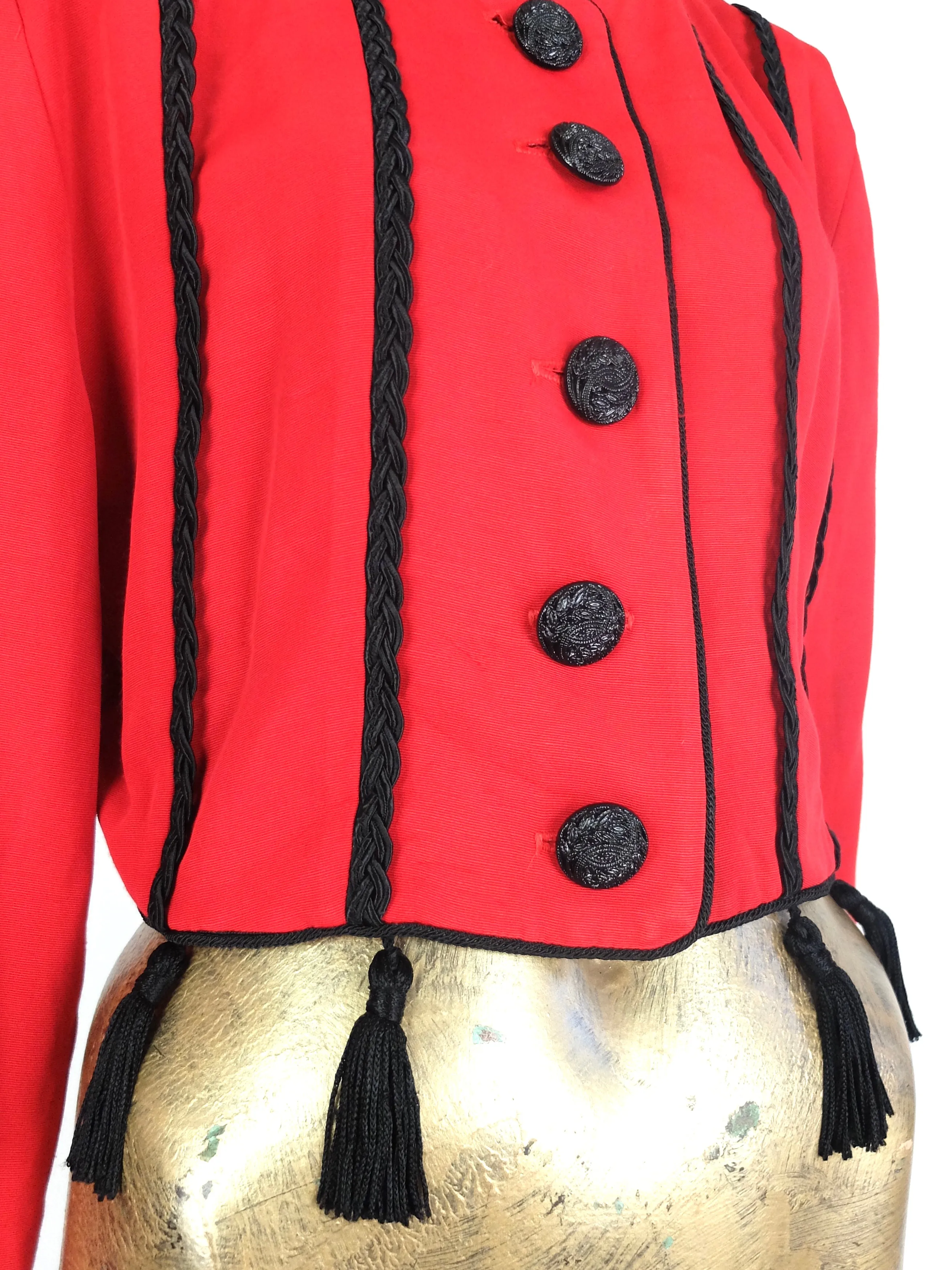 80s Military Style Red and Black Tassel Button Down Blazer Jacket