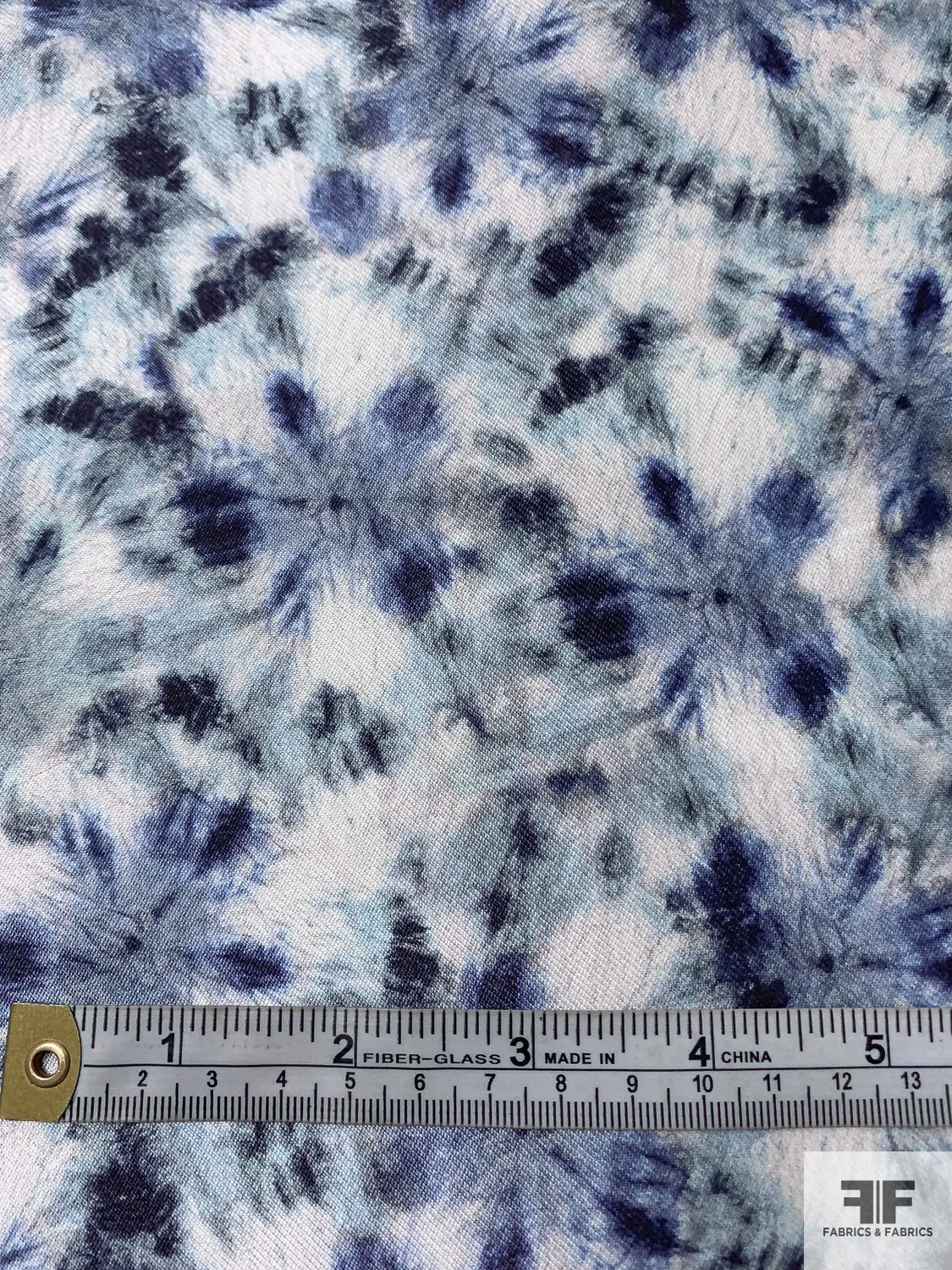 Abstract Hazy Graphic Printed Silk-Cotton Mikado - Blues / Grey / Off-White