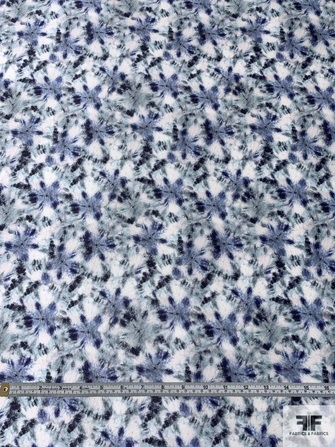 Abstract Hazy Graphic Printed Silk-Cotton Mikado - Blues / Grey / Off-White