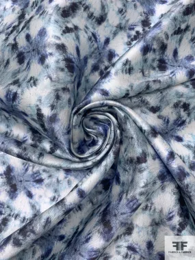 Abstract Hazy Graphic Printed Silk-Cotton Mikado - Blues / Grey / Off-White