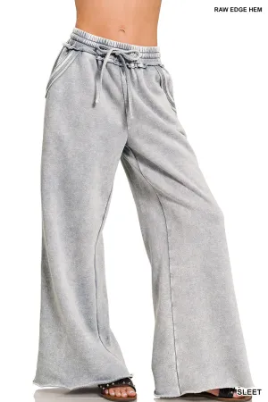 Acid Wash Fleece Sweatpants with Pockets