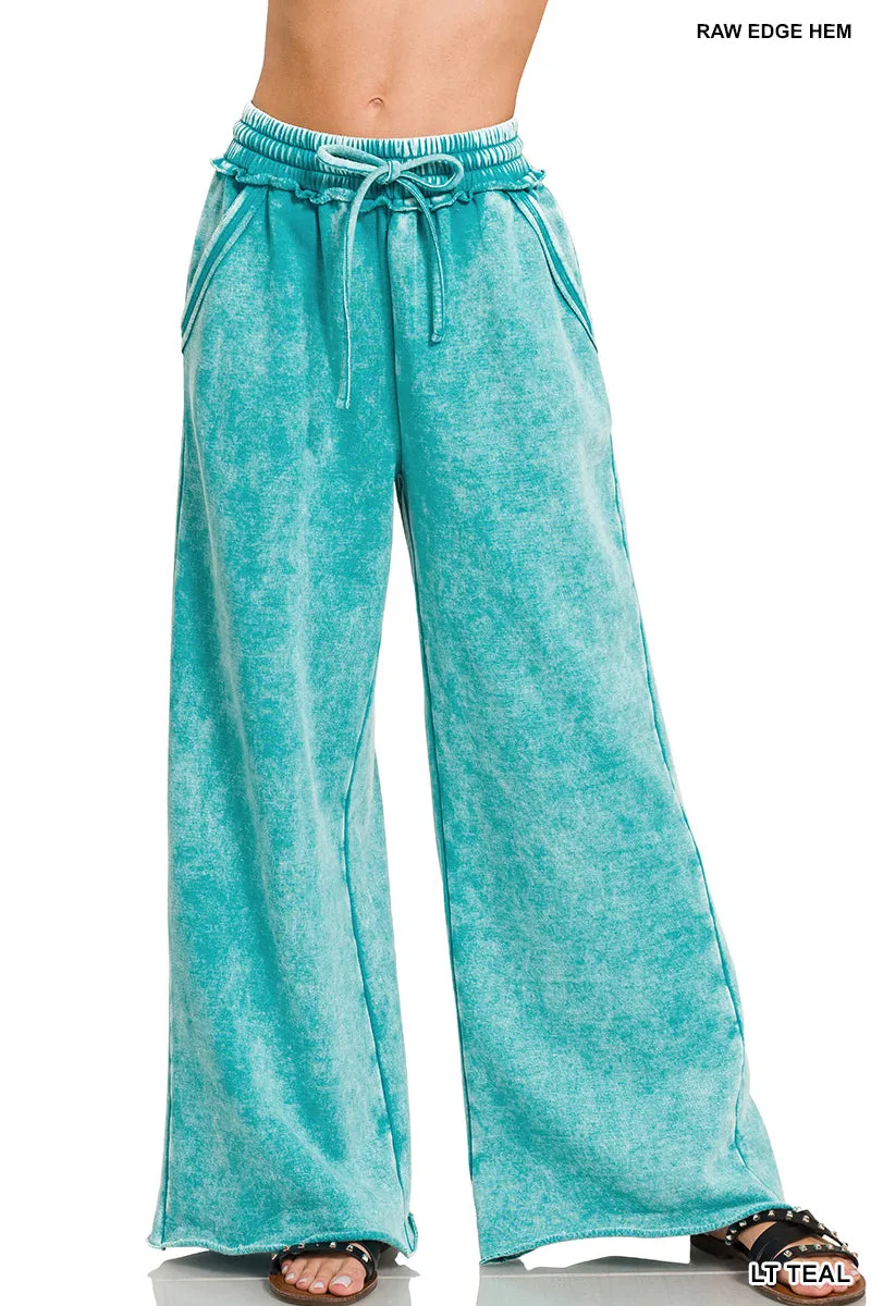 Acid Wash Fleece Sweatpants with Pockets