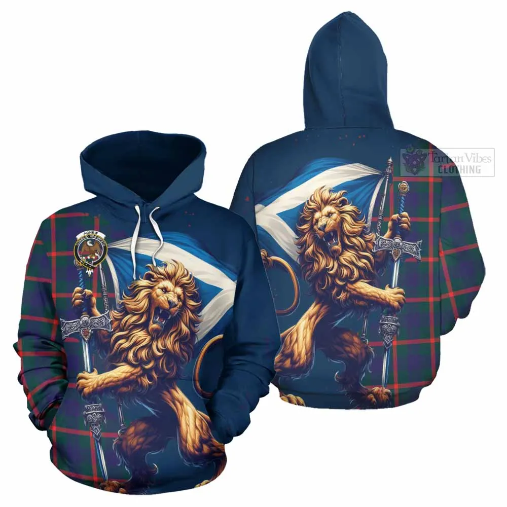 Agnew Tartan Family Crest Hoodie with Scottish Majestic Lion