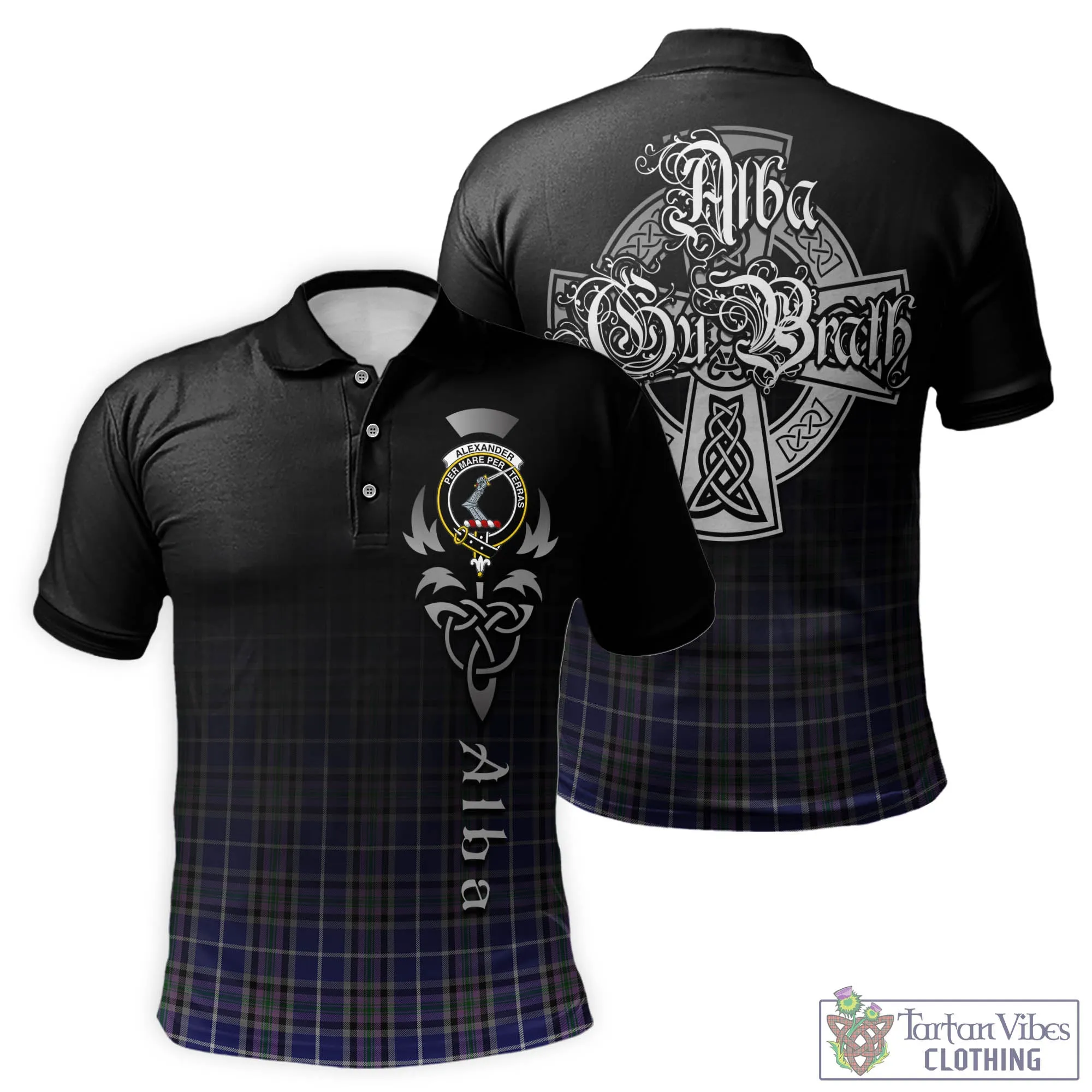 Alexander of Menstry Tartan Polo Shirt Featuring Alba Gu Brath Family Crest Celtic Inspired