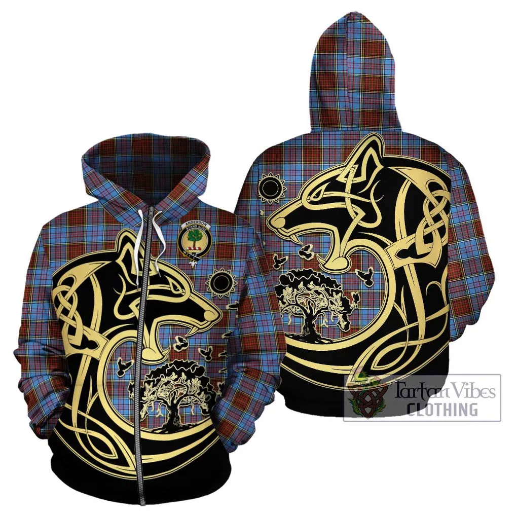 Anderson Modern Tartan Hoodie with Family Crest Celtic Wolf Style