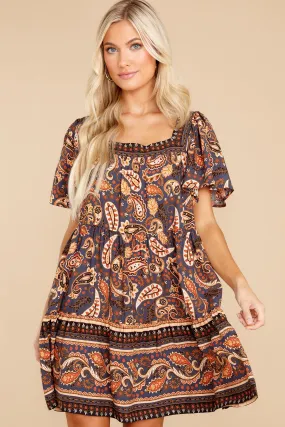 Annual Festivities Indigo And Rust Print Dress