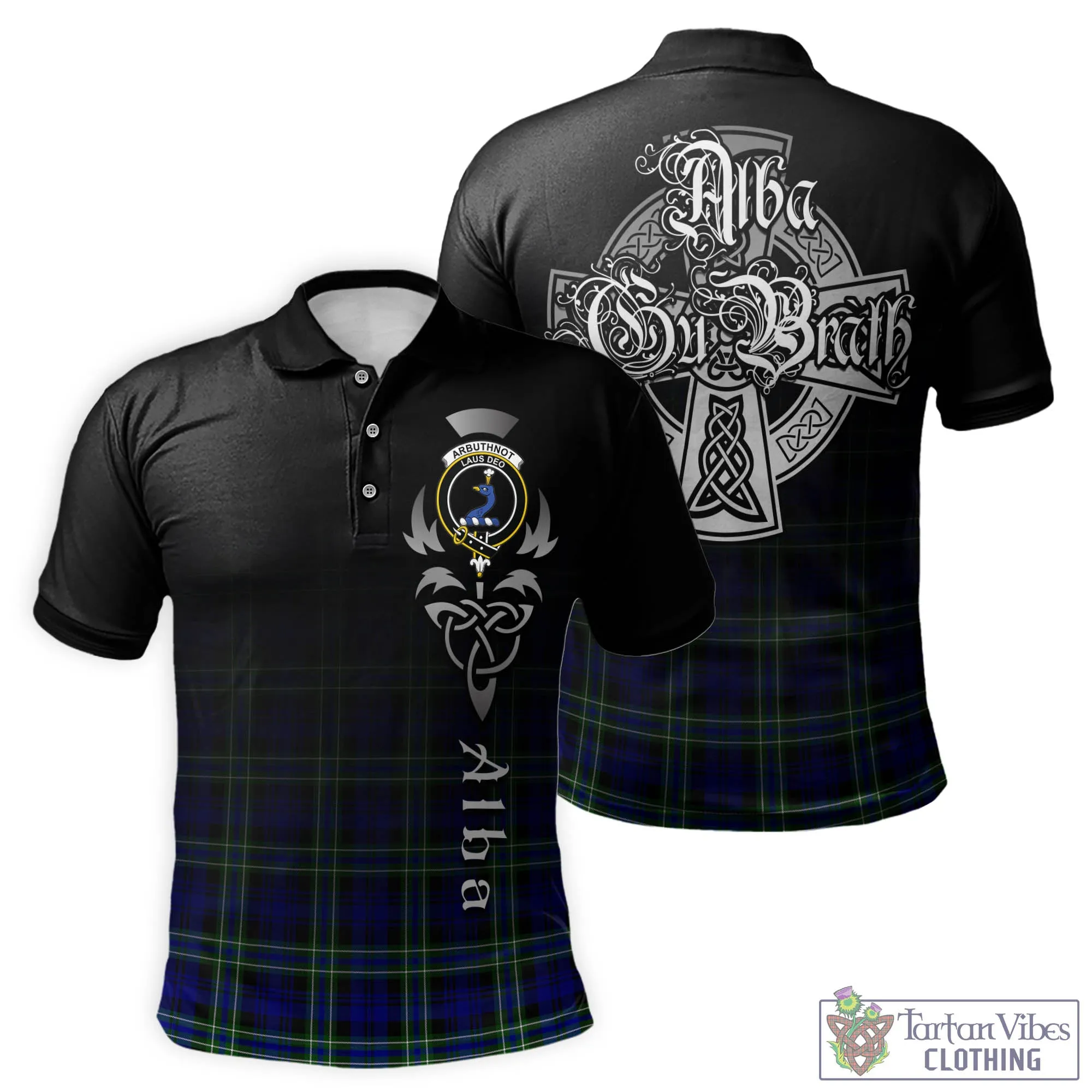 Arbuthnot Modern Tartan Polo Shirt Featuring Alba Gu Brath Family Crest Celtic Inspired