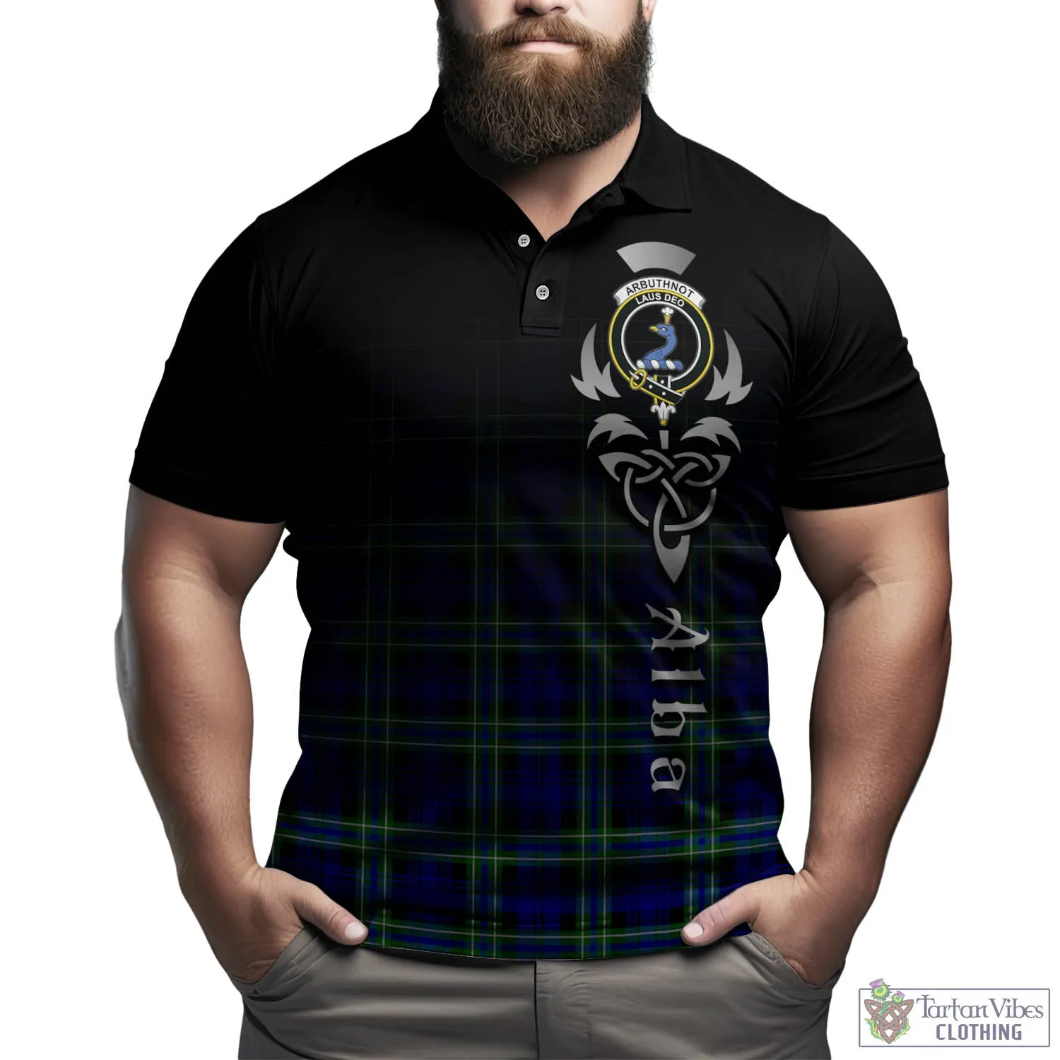 Arbuthnot Modern Tartan Polo Shirt Featuring Alba Gu Brath Family Crest Celtic Inspired