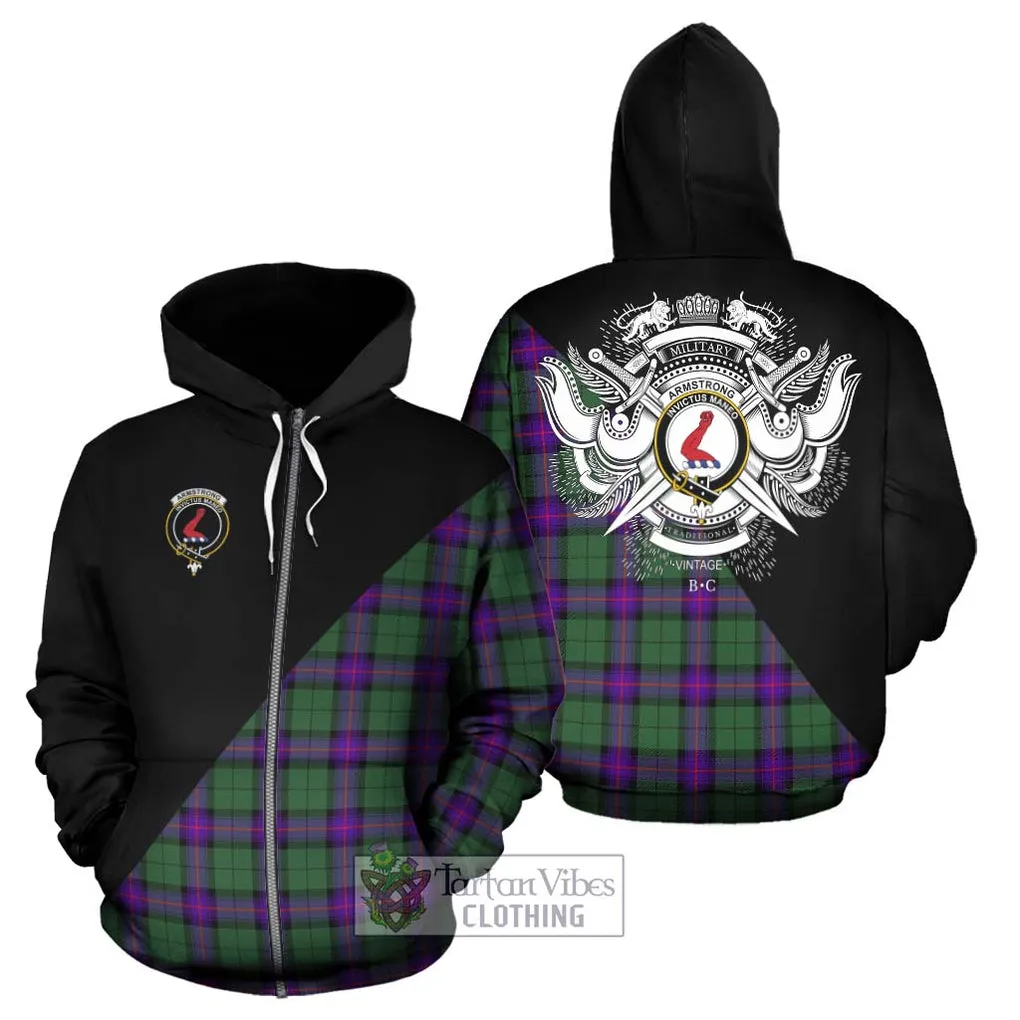 Armstrong Modern Tartan Hoodie with Family Crest and Military Logo Style