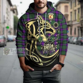 Armstrong Modern Tartan Hoodie with Family Crest Celtic Wolf Style