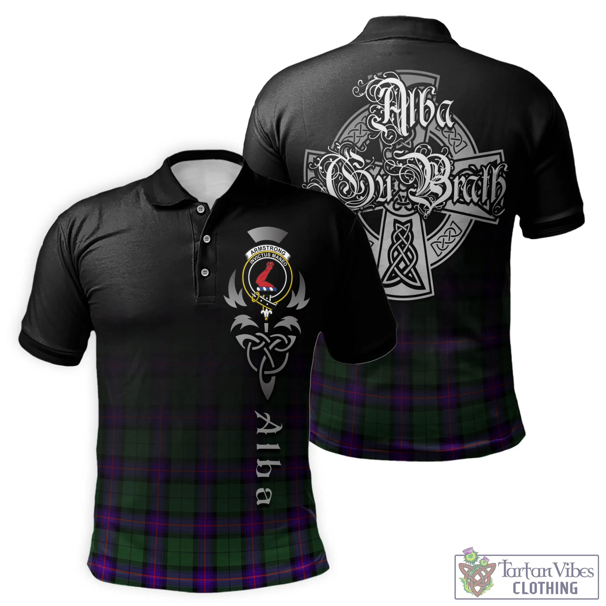 Armstrong Modern Tartan Polo Shirt Featuring Alba Gu Brath Family Crest Celtic Inspired