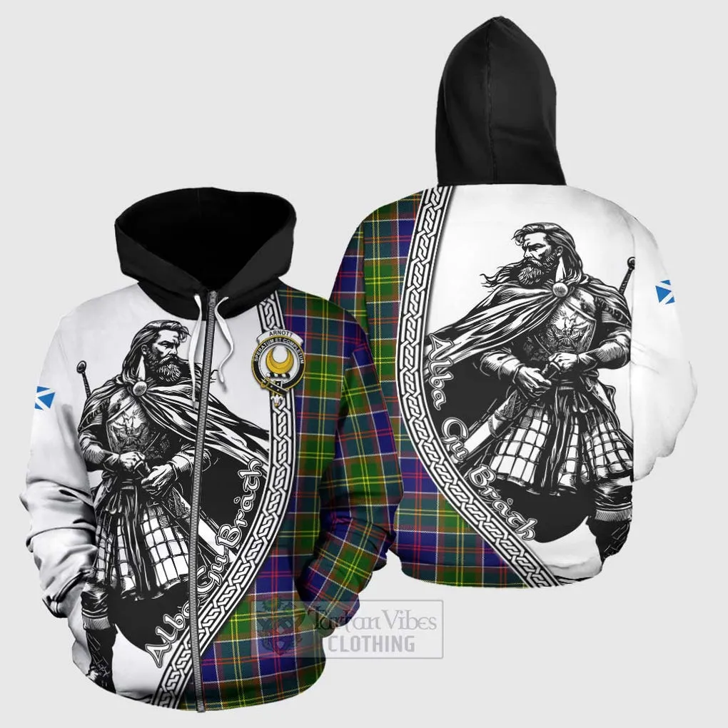 Arnott Tartan Clan Crest Hoodie with Highlander Warrior Celtic Style