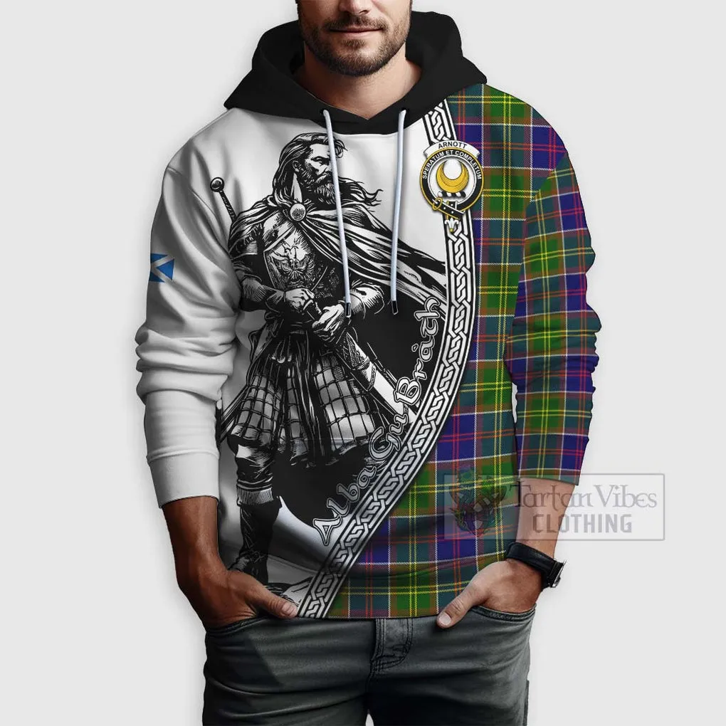 Arnott Tartan Clan Crest Hoodie with Highlander Warrior Celtic Style