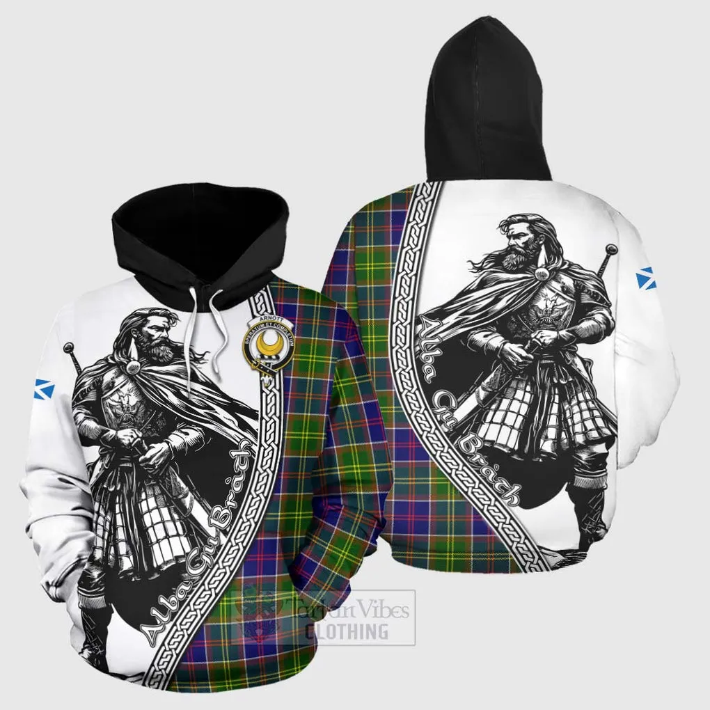 Arnott Tartan Clan Crest Hoodie with Highlander Warrior Celtic Style