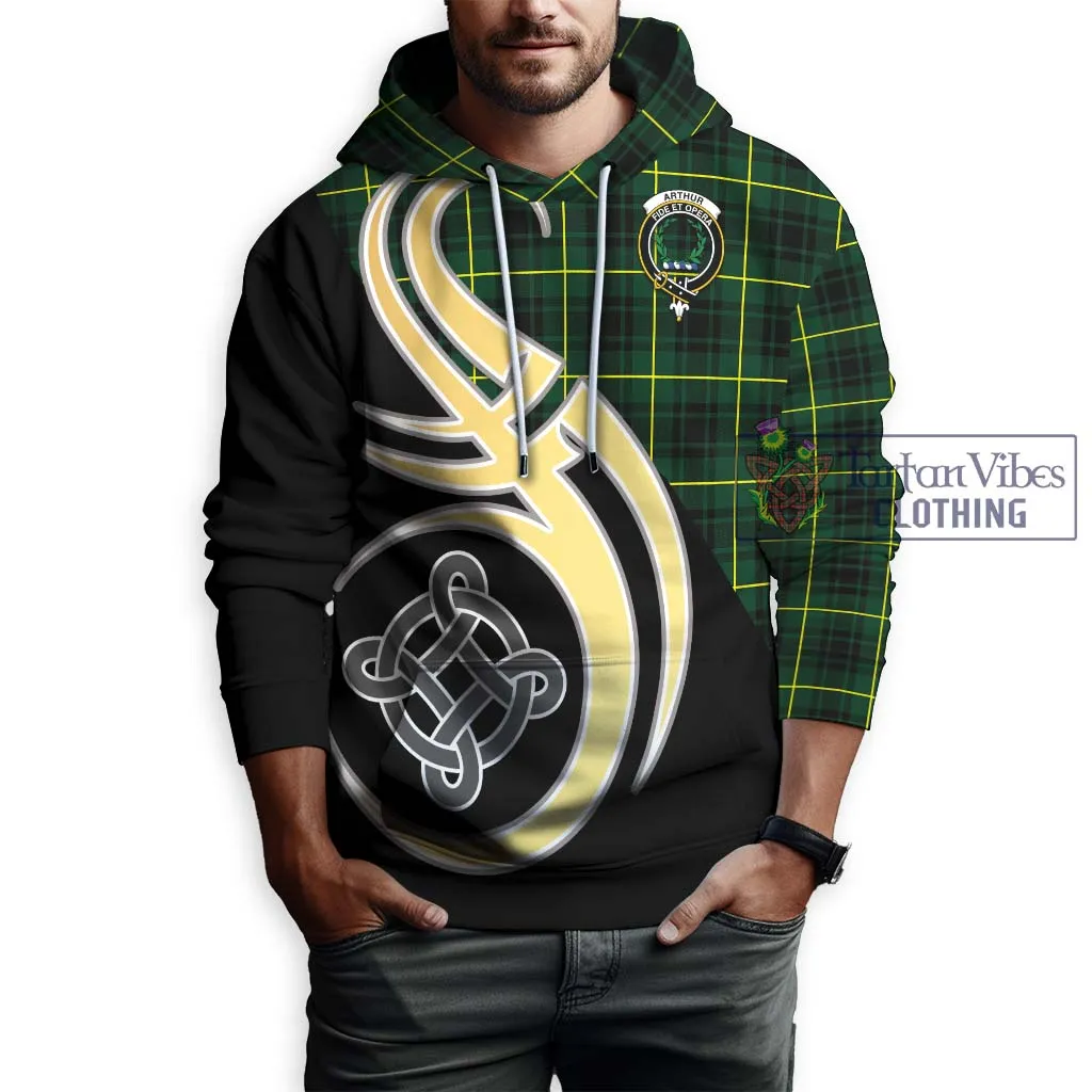 Arthur Modern Tartan Hoodie with Family Crest and Celtic Symbol Style