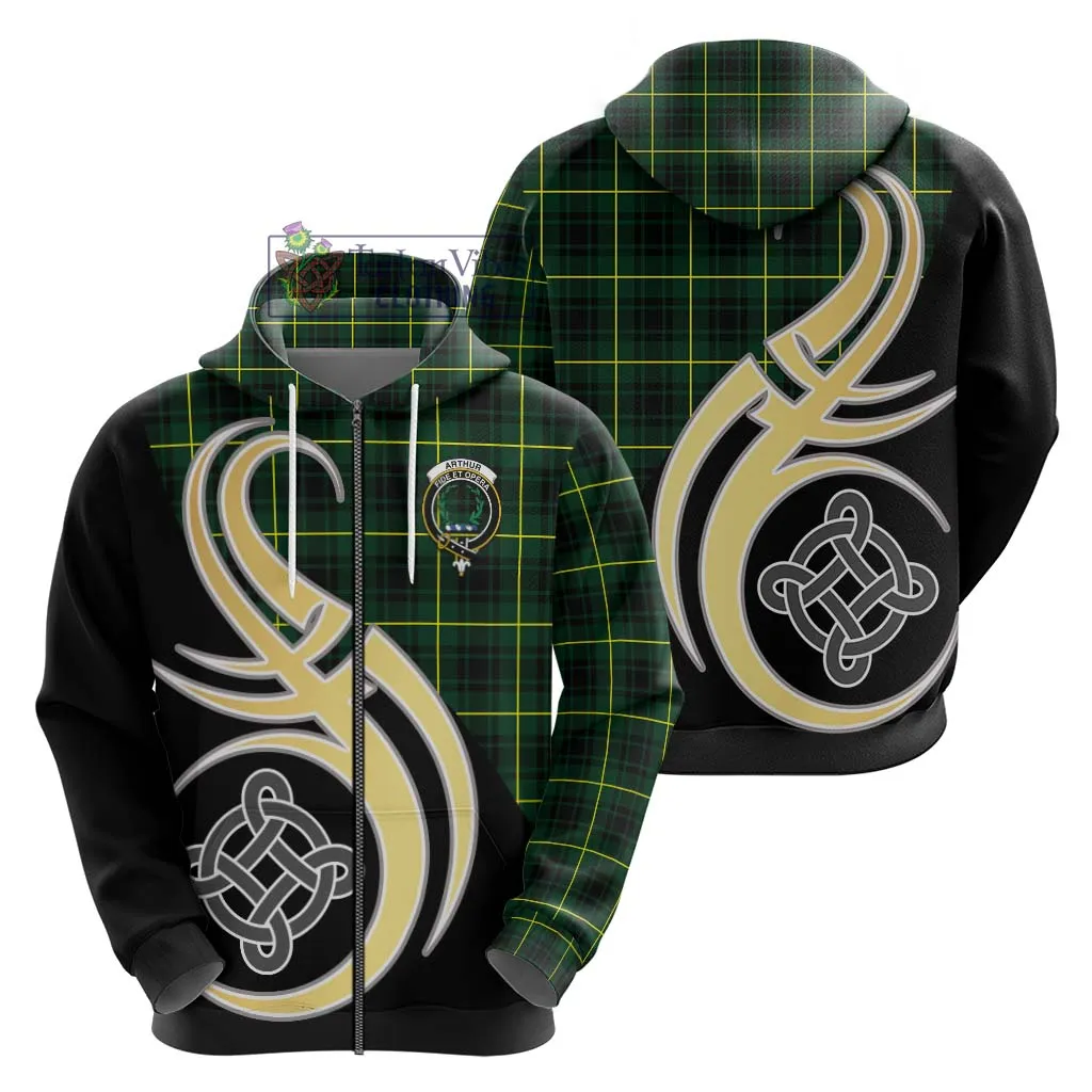 Arthur Modern Tartan Hoodie with Family Crest and Celtic Symbol Style