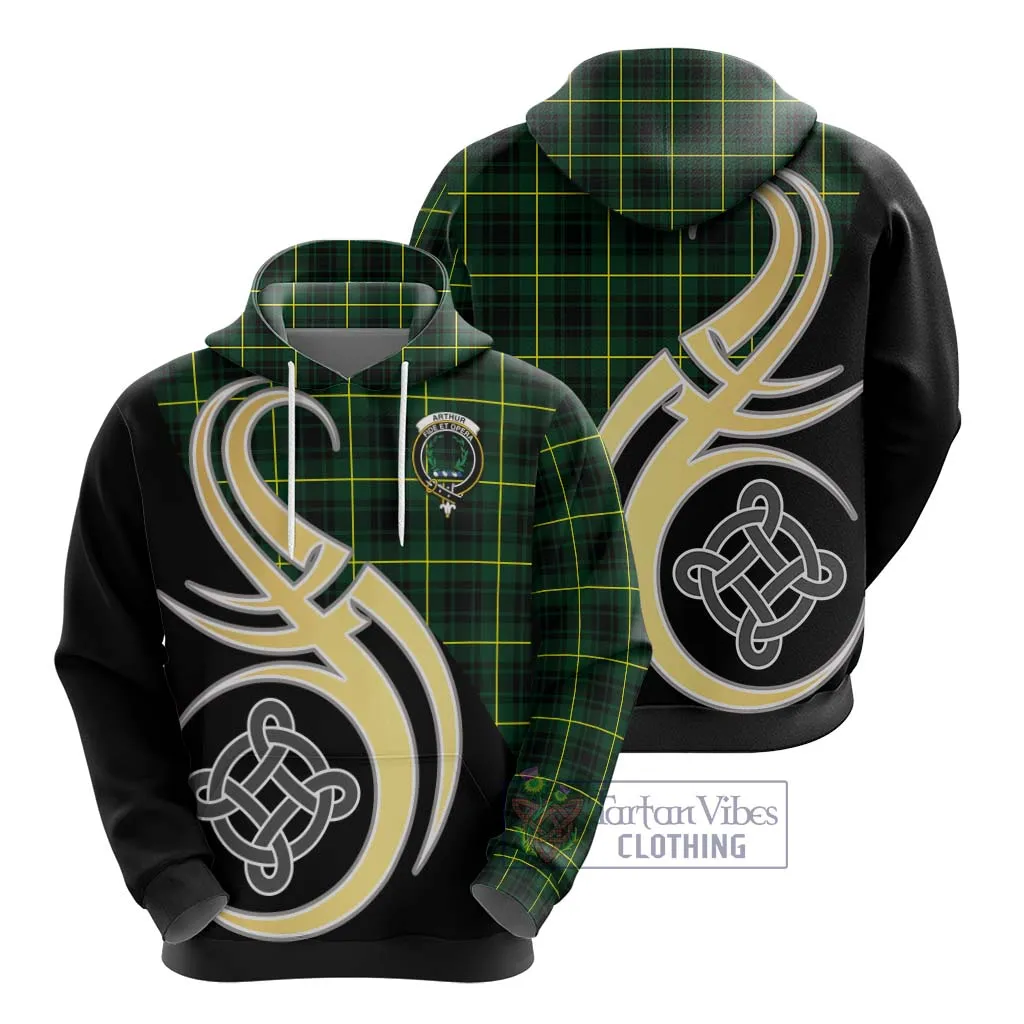 Arthur Modern Tartan Hoodie with Family Crest and Celtic Symbol Style