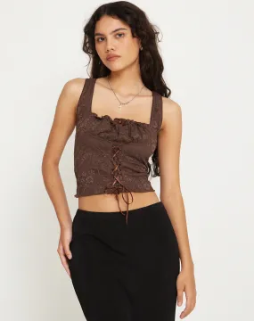 Asahi Crop Top in Lace Chestnut Brown