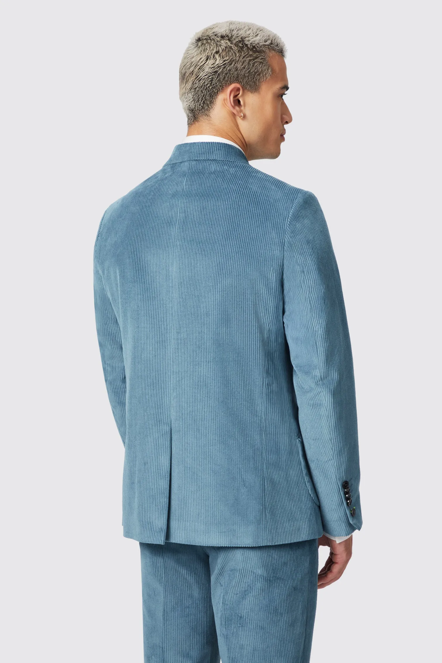 Aston Slim Fit Blue Corduroy Double Breasted Suit