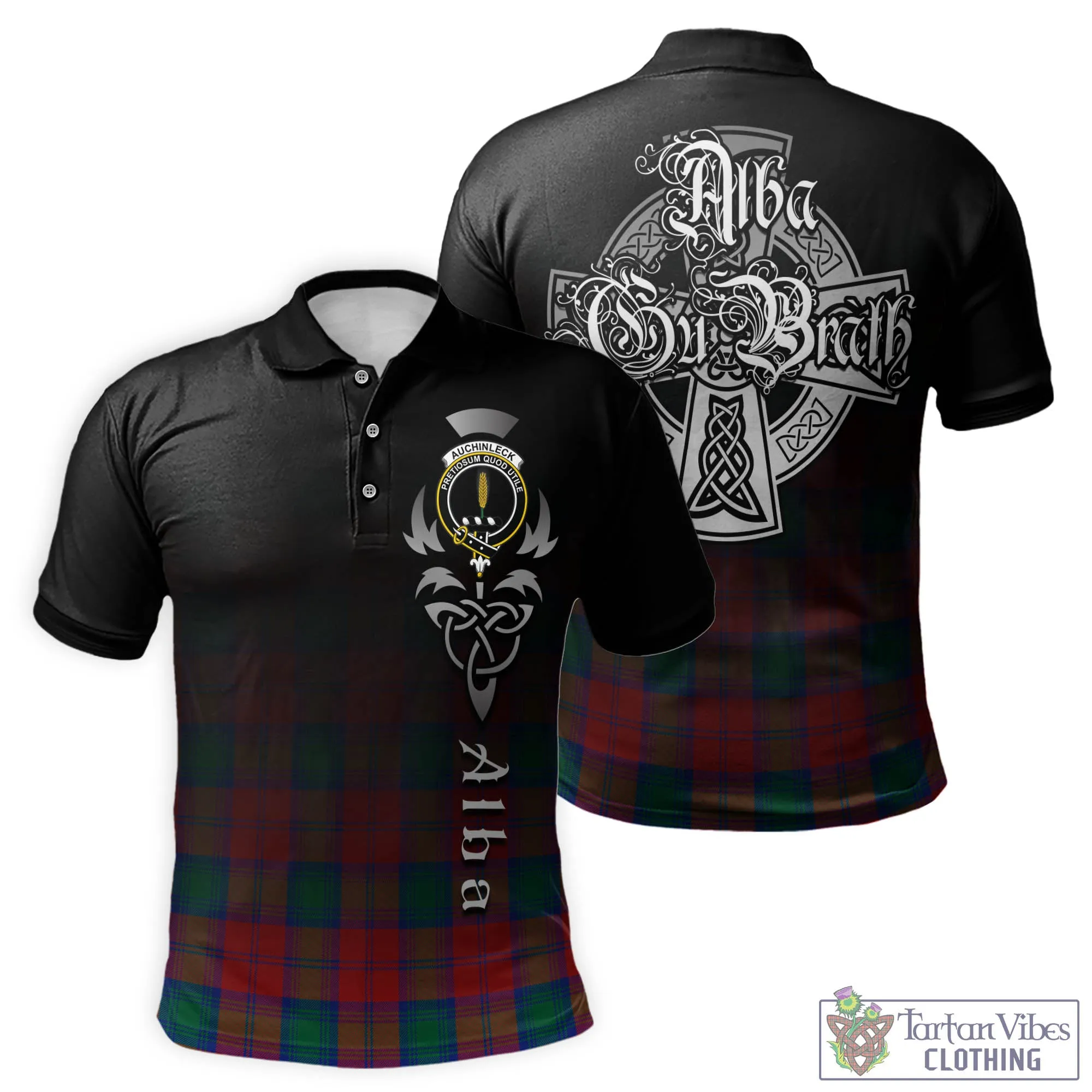 Auchinleck (Affleck) Tartan Polo Shirt Featuring Alba Gu Brath Family Crest Celtic Inspired