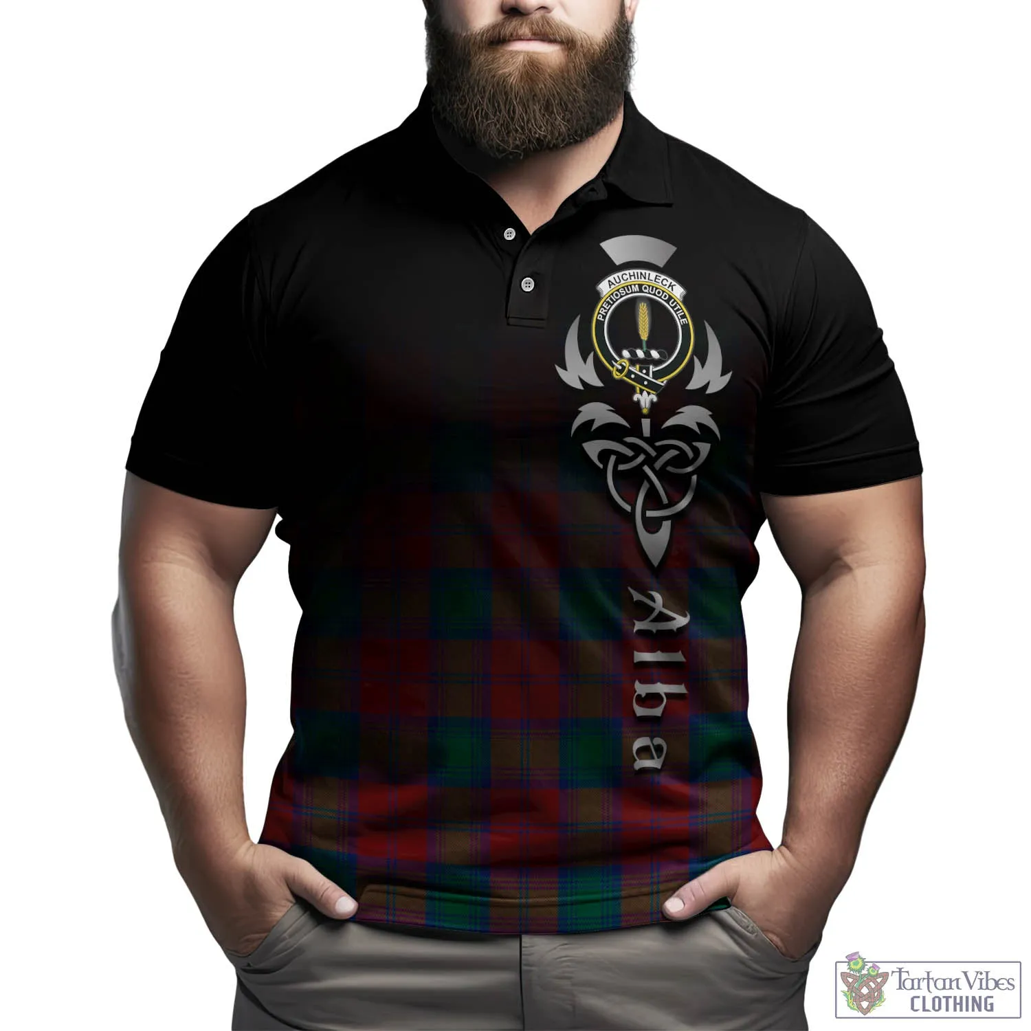 Auchinleck (Affleck) Tartan Polo Shirt Featuring Alba Gu Brath Family Crest Celtic Inspired