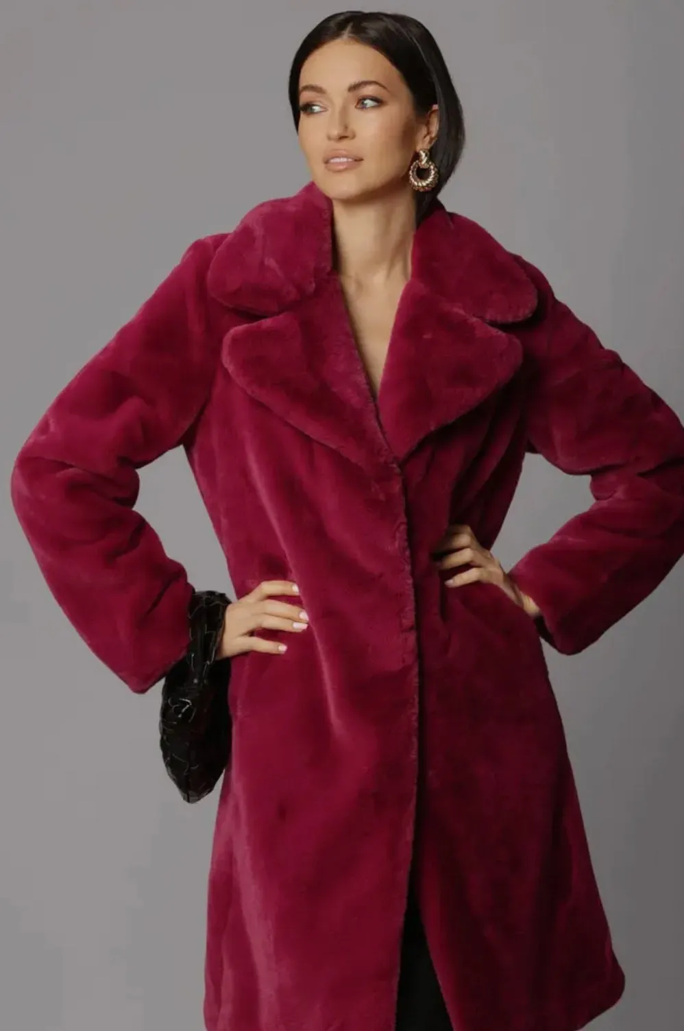 Avec Les Filles Magenta Faux Fur Coat