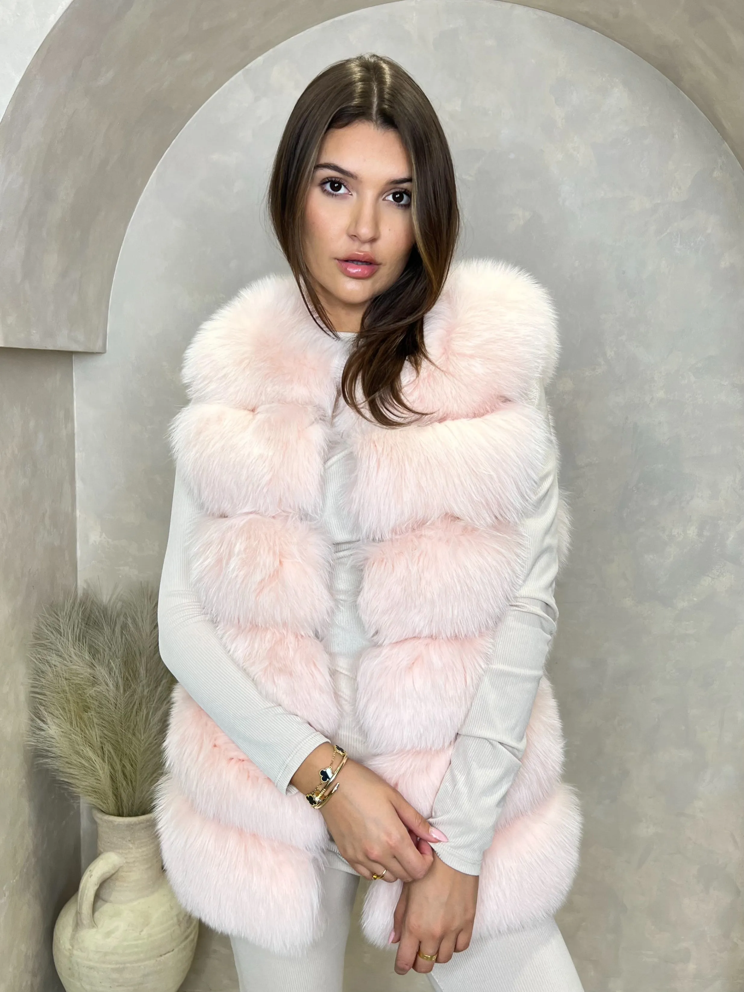 Baby Pink Luxury Fur 6 Row Gilet