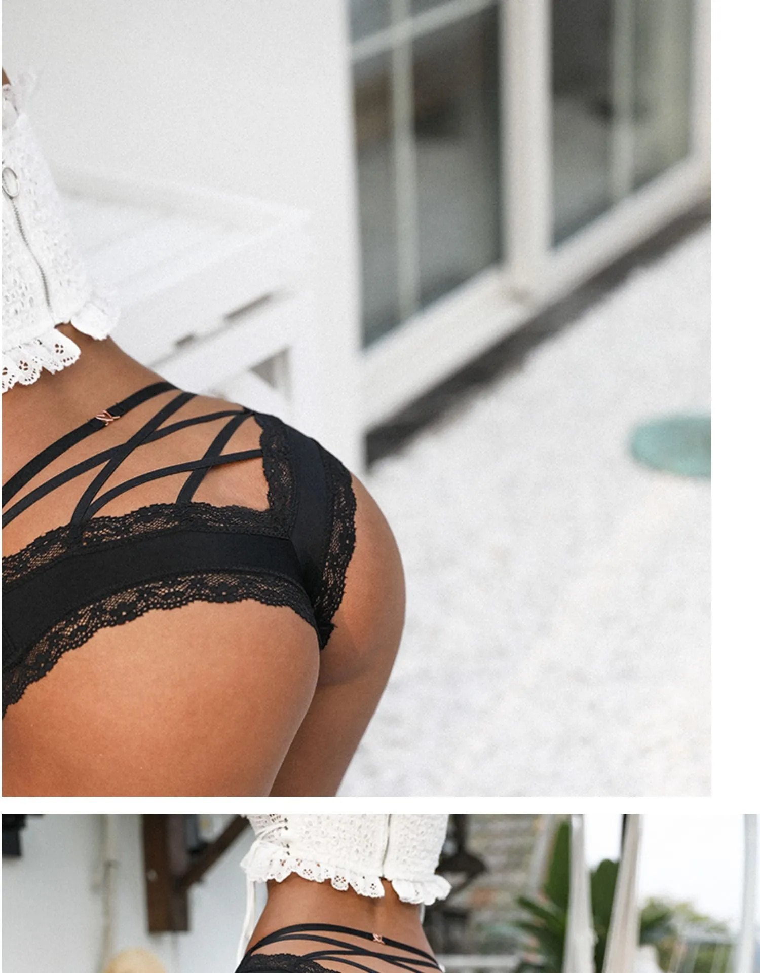 Back Crossing Bandage Hollow Out Lace Edge Seamless Underwear Women Transparent Lingerie Solid Briefs Thong Sexy Panties