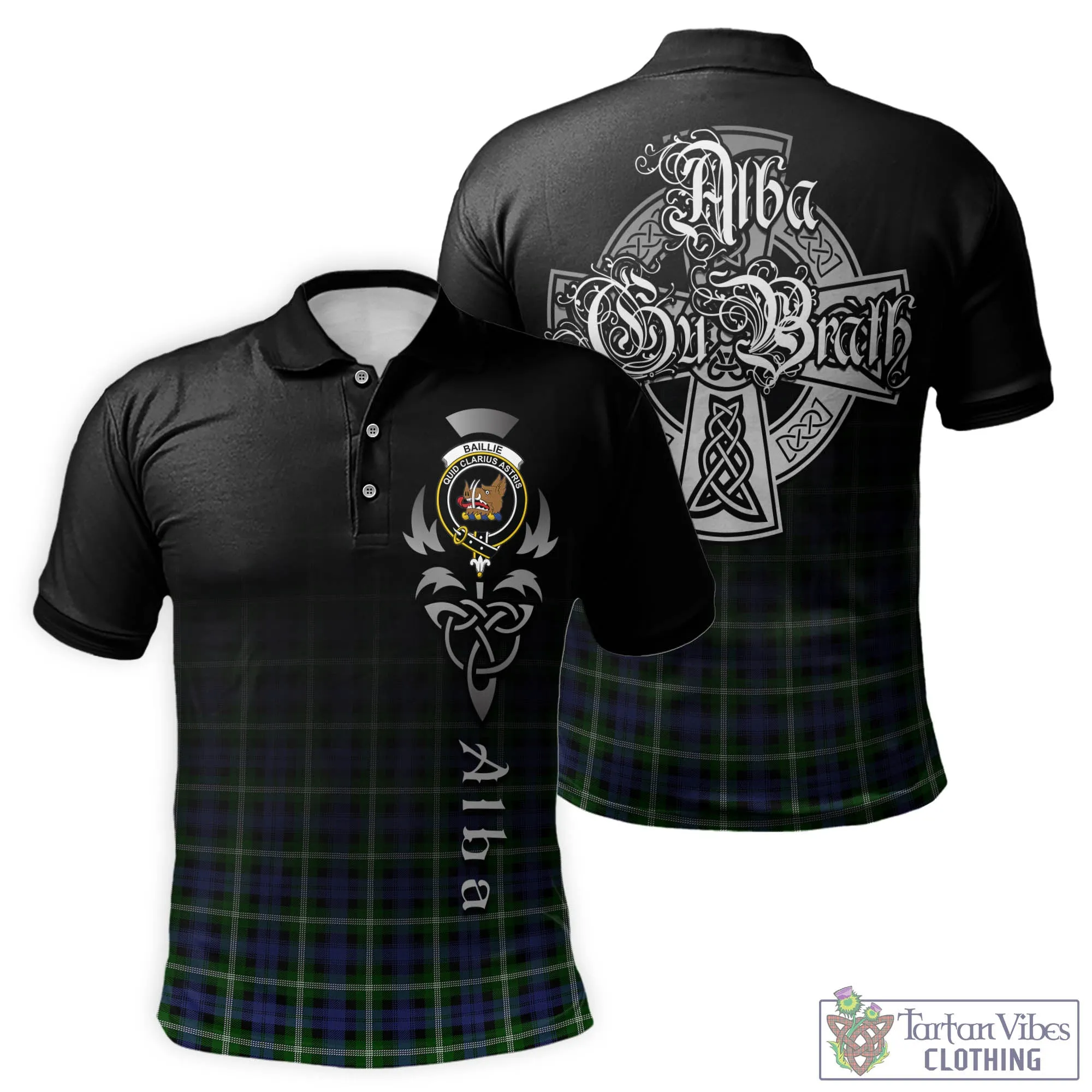 Baillie (Bailey) Tartan Polo Shirt Featuring Alba Gu Brath Family Crest Celtic Inspired