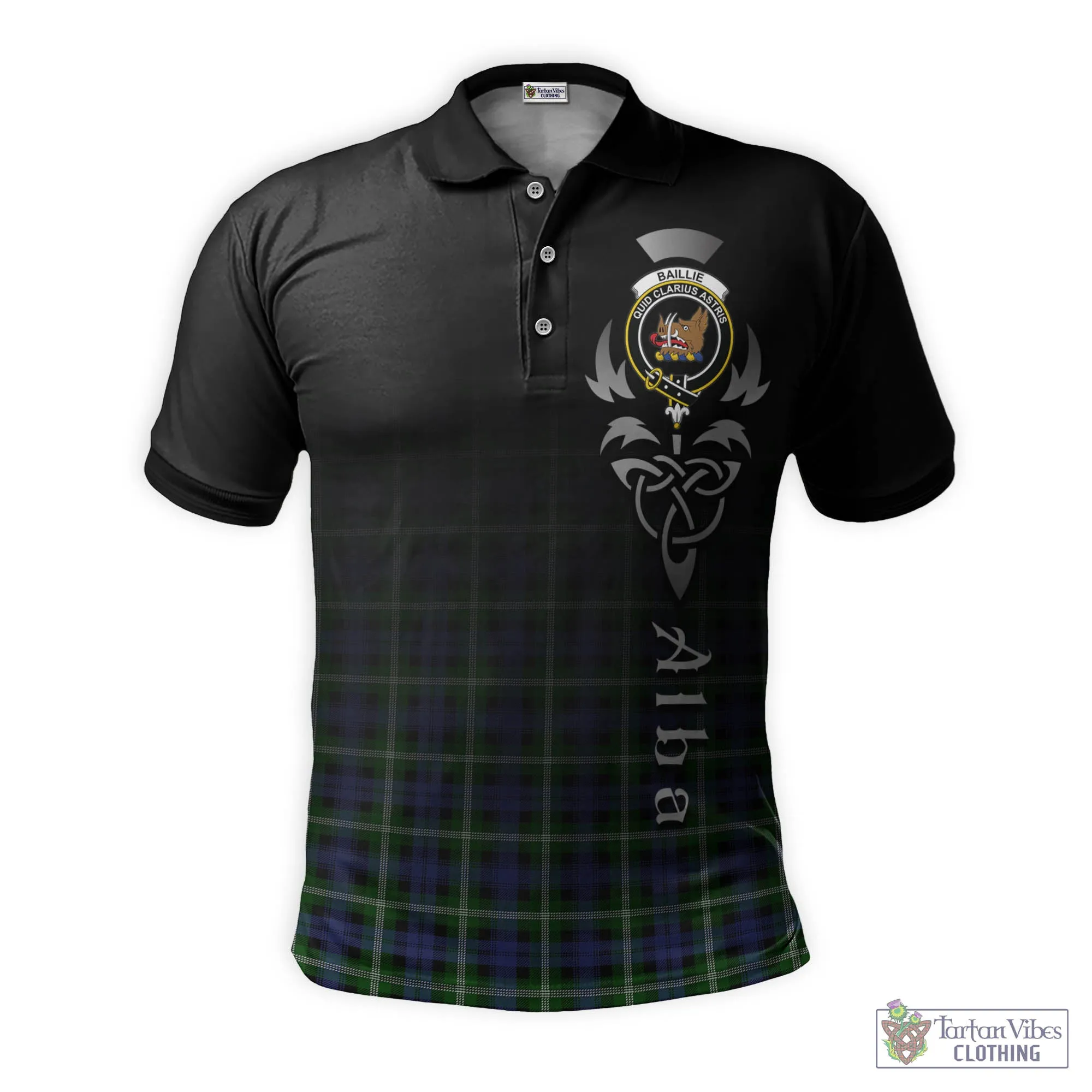 Baillie (Bailey) Tartan Polo Shirt Featuring Alba Gu Brath Family Crest Celtic Inspired